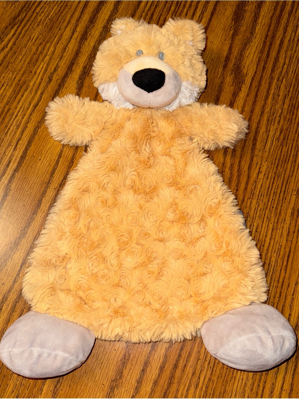 Demdaco Tan Bear Flat baby Lovey Security Blanket Rattle 14"